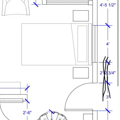 Floor plan drawing with measurements, remodel design layout