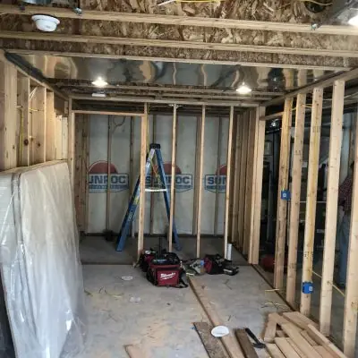 Basement framing with new stud walls, basement finish
