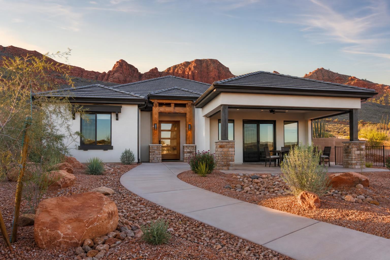 Refreshed Southern Utah home exterior and covered patio