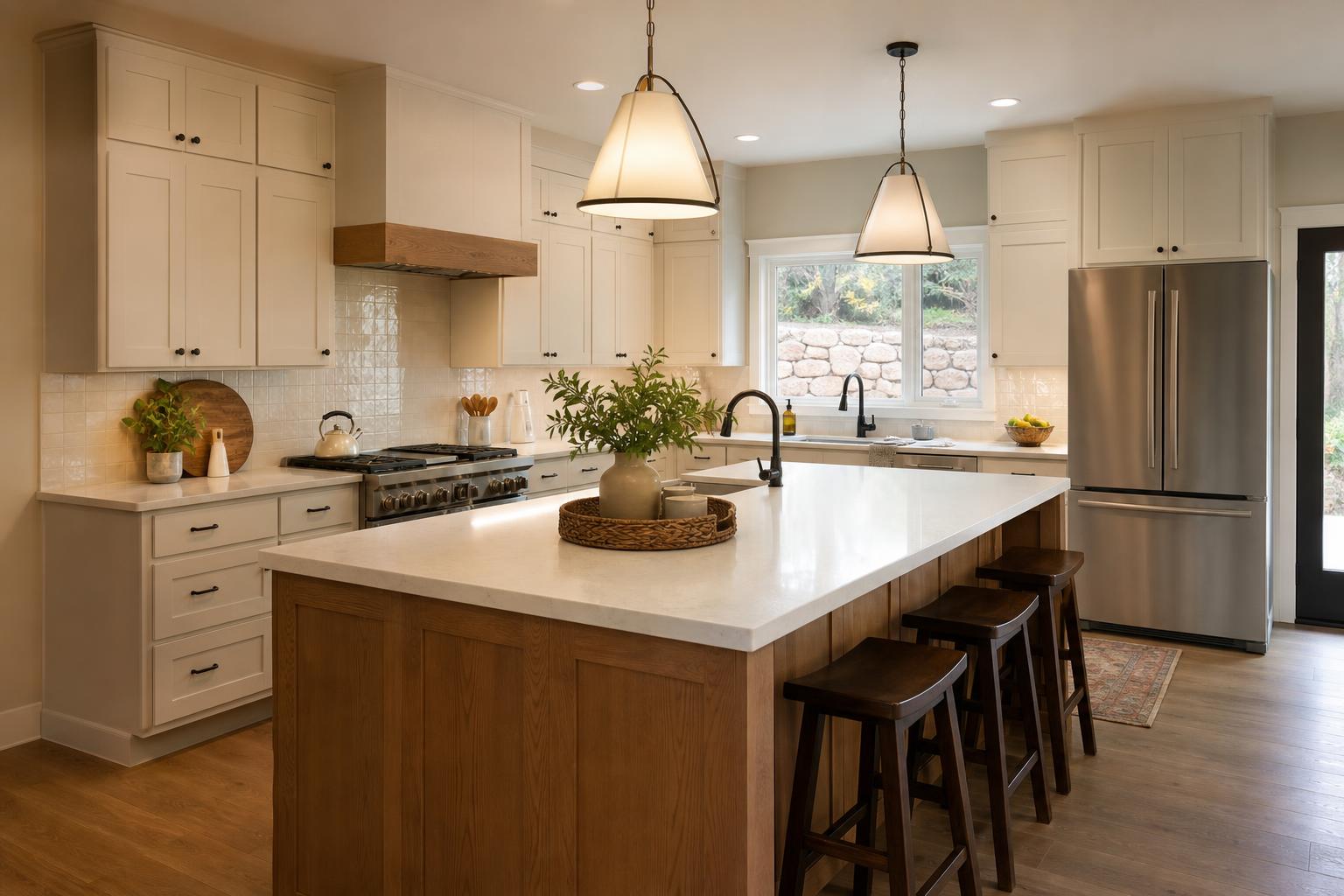 Warm white and natural oak kitchen remodel